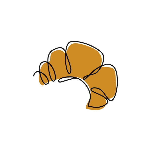 Croissant dibujo continuo de una línea Ilustración lineal vectorial hecha de una sola línea
