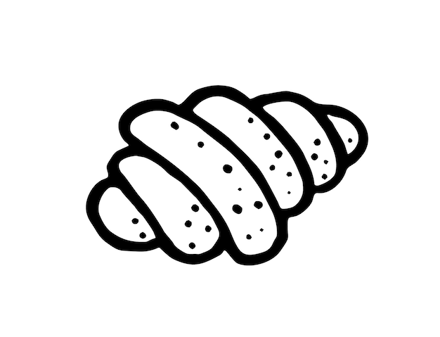 Croissant es un elemento de panadería dibujado a mano Dibujo de garabato vectorial