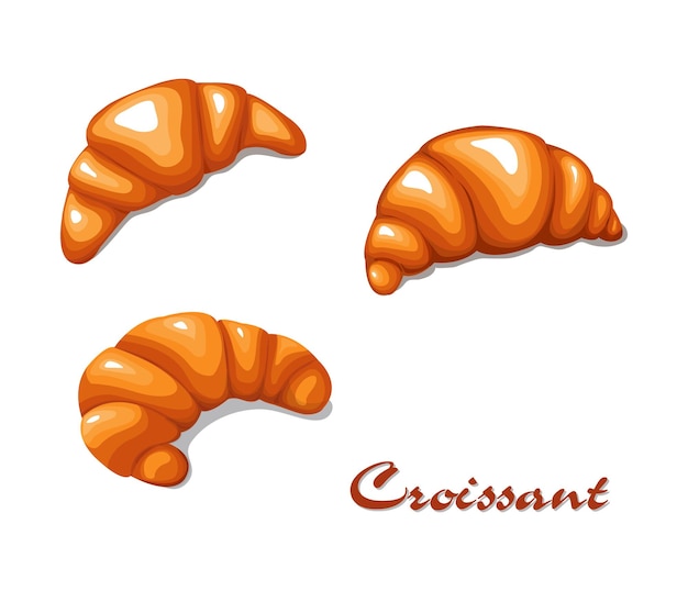 Croissant establecido en estilo de dibujos animados Ilustración de pastelería francesa Croissant sencillo Croissant de panadería aislado sobre fondo blanco