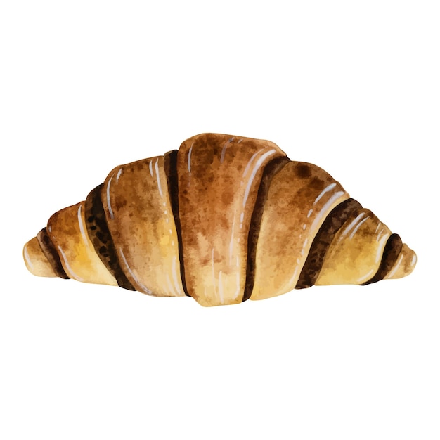Croissant francés de chocolate para el almuerzo y el desayuno Ilustración de acuarela Panadería pastelería fresca