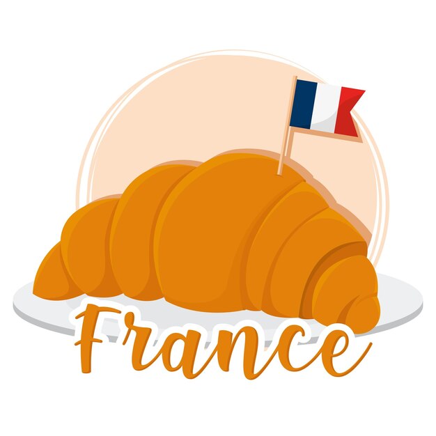 Croissant francés de color aislado con una bandera Francia concepto ilustración vectorial