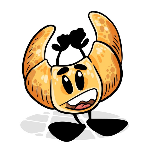 Croissant Gracioso personaje de dibujos animados Vector fondo aislado