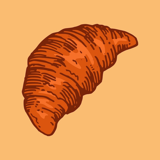 croissant en ilustración de vector de estilo dibujado y coloreado a mano