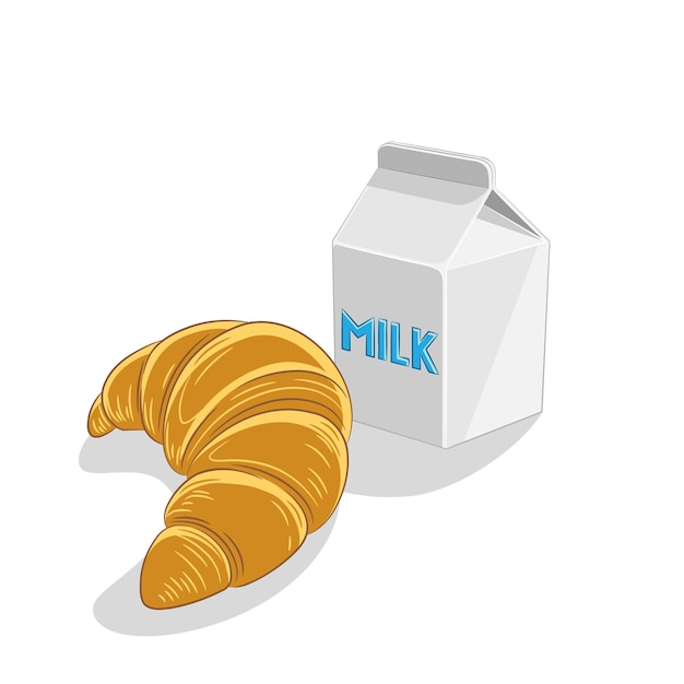 Croissant y leche desayuno vector ilustración