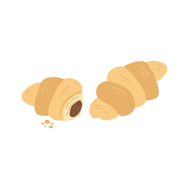 Croissant Panadería tradicional sabrosa ilustración de dibujos animados Elemento de diseño de vector de postre dibujado a mano