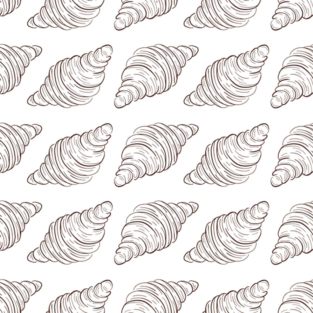 Croissant de patrón sin costuras en línea estilo de arte diseño de panadería francesa para tarjetas de fondo de papel tapiz y