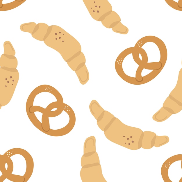 Croissant y pretzel de patrones sin fisuras patrón con pastelería