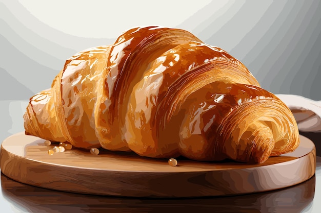 Vector croissant en un primer plano de placa aislado en un fondo blanco ilustración en 3d de croissant