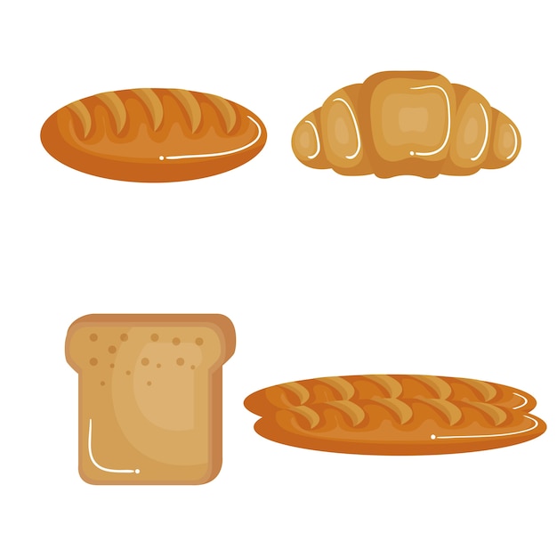 Vector croissant y rebanada de pan y panes