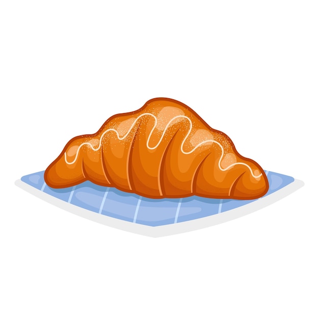 Croissant vectorial con glaseado en una servilleta azul