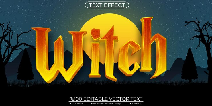 Vector crome shiny witch efecto de texto vectorial editable y escalable