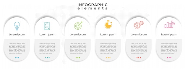 Cronología moderna infografía plantilla 6 opciones.