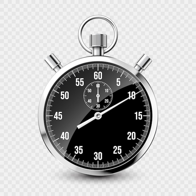 Cronómetro clásico realista, cronómetro de metal brillante, contador de tiempo con temporizador de cuenta regresiva que muestra