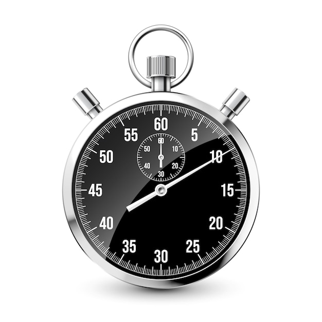 Cronómetro clásico realista, cronómetro de metal brillante, contador de tiempo con temporizador de cuenta regresiva que muestra