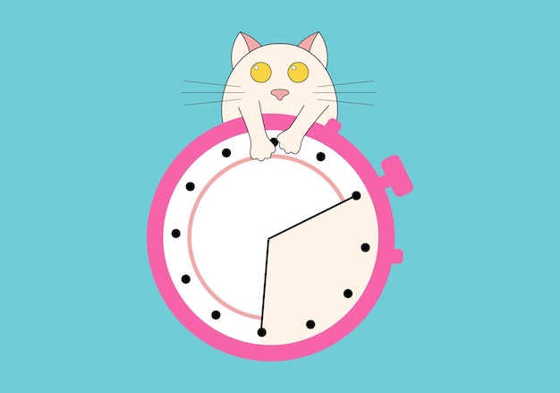 Cronómetro con ilustraciones de gatos Ilustración vectorial del personaje de dibujos animados Concepto de control de tiempo