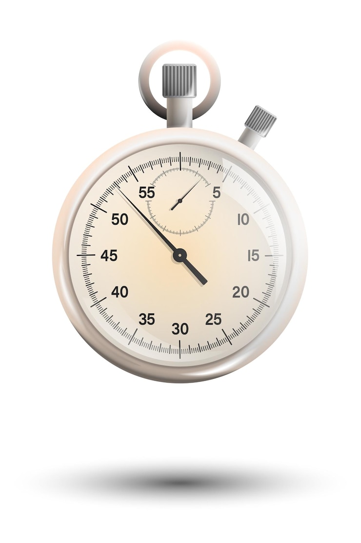 Vector cronómetro mecánico de oro blanco realista con manecillas y esfera de reloj medición de velocidad de cuenta regresiva vector de color