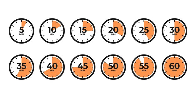 El cronómetro del reloj establece iconos aislados en un fondo blanco Ilustración vectorial