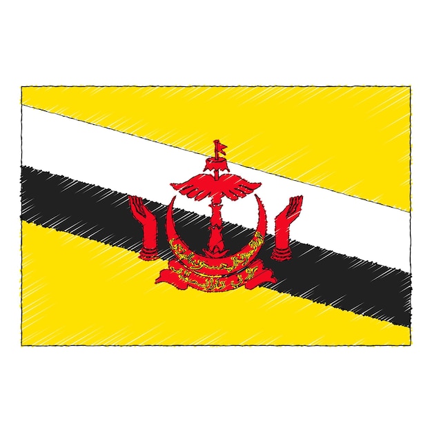 Croquis dibujados a mano bandera de Brunei. Icono de vector de estilo garabato