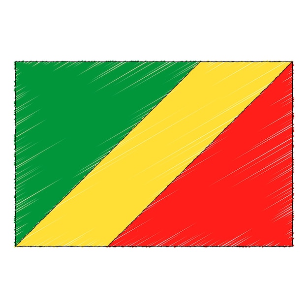 Croquis dibujados a mano bandera del Congo. icono de vector de estilo de dibujo