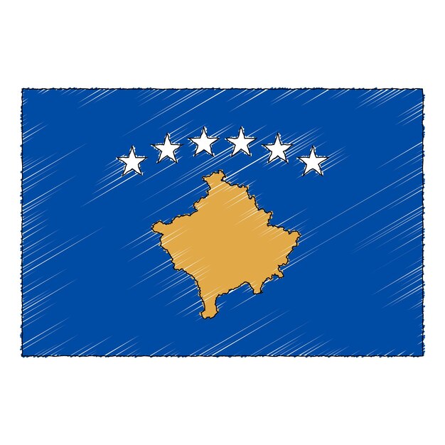 Croquis dibujados a mano bandera de kosovo. icono de vector de estilo de dibujo