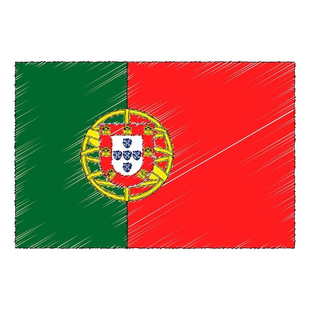 Croquis dibujados a mano bandera de Portugal. icono de vector de estilo de dibujo