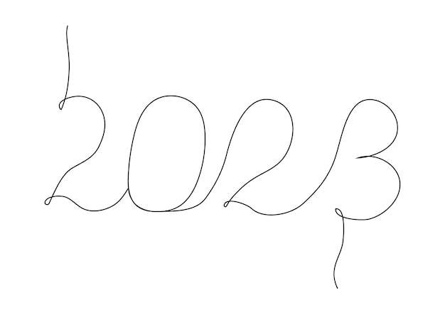 Croquis de la inscripción 2023 en una línea sólida continua. Estilo de fecha lineal. Ilustración de línea negra vectorial aislada sobre fondo blanco.