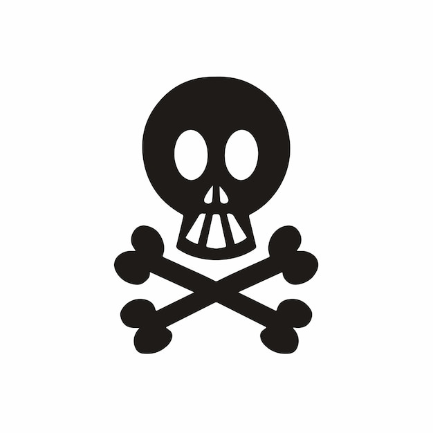 Cross bones pirate skull icon diseño de logotipo plantilla en blanco y negro tatuaje ilustración vectorial plana