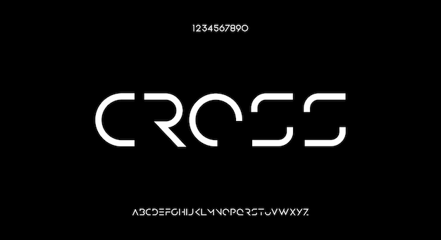 Vector cross, un diseño de tipografía futurista abstracto. fuente de alfabeto con tema de tecnología. tipografía minimalista moderna