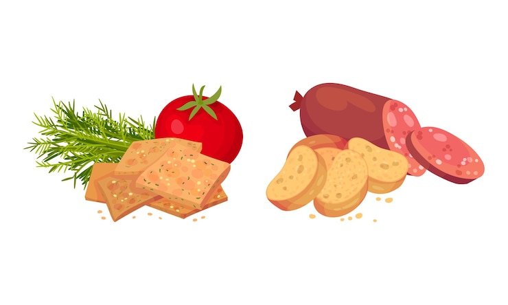 Vector crouton con sabor como trozos de pan rehechado sazonado conjunto vectorial