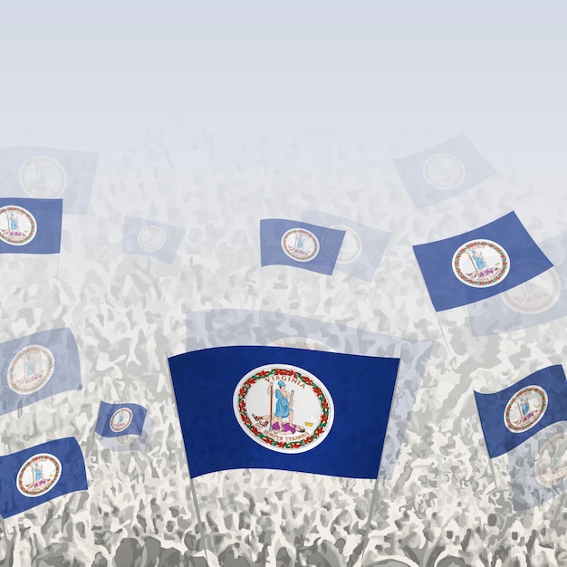 Crowd of people waving flag of Virginia square graphic for social media and news