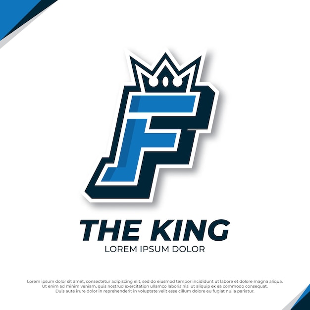 Crown esport mascota letra f logo ilustración esport fuente diseño plantilla