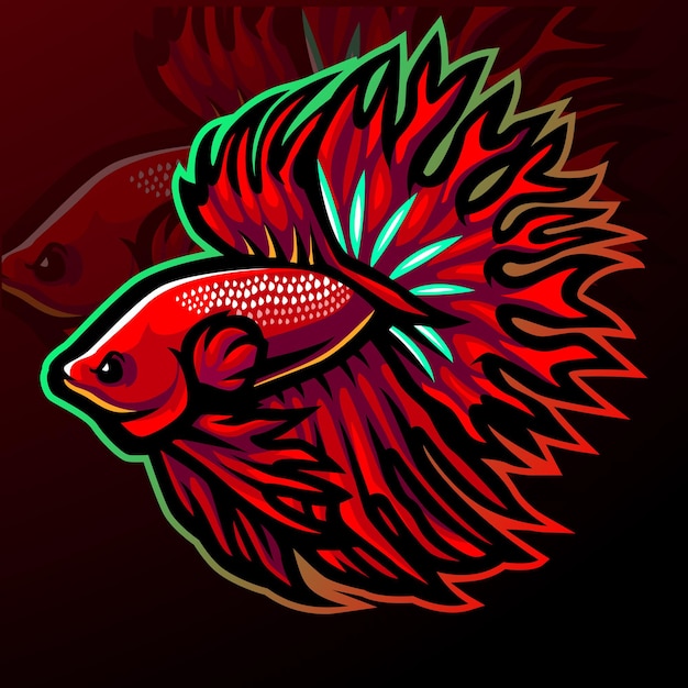 Crown tail pez betta mascota esport logo design