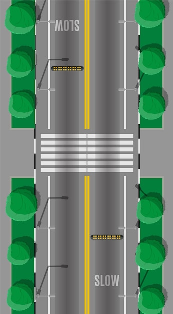 Cruce de carreteras con tope de velocidad. Transporte y carreteras modernas. Vista superior.