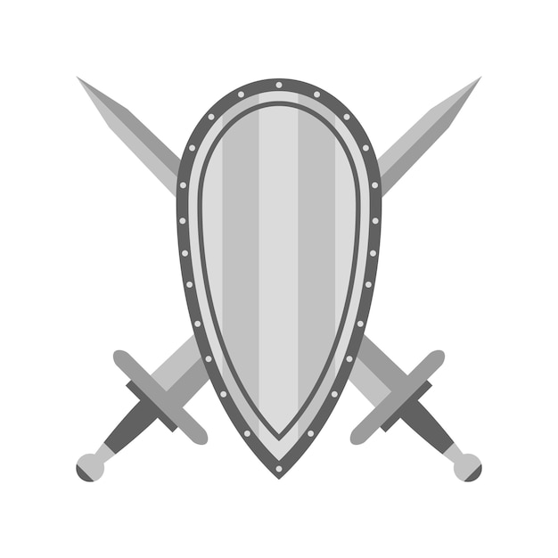 Cruce de espadas e ilustración de escudo Icono vectorial