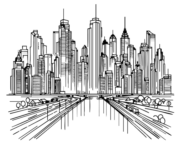 Crucero de la calle de la calle gráfico blanco y negro paisaje de la ciudad boceto ilustración vectorial