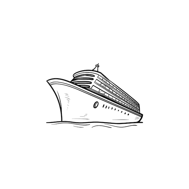 Crucero icono de doodle de contorno dibujado a mano. vacaciones y viajes en barco, viajes y excursiones marítimas, concepto de entrega