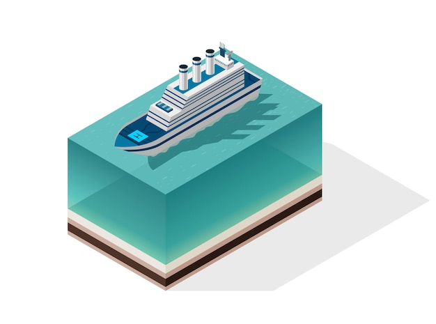 Crucero isométrico Transporte de pasajeros por agua Icono isométrico vectorial o elemento infográfico Transporte marítimo