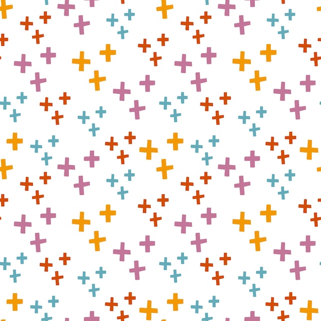 Las cruces de colores son un fondo vectorial de patrón sin costuras, ideal para la ropa de cama textil para bebés.