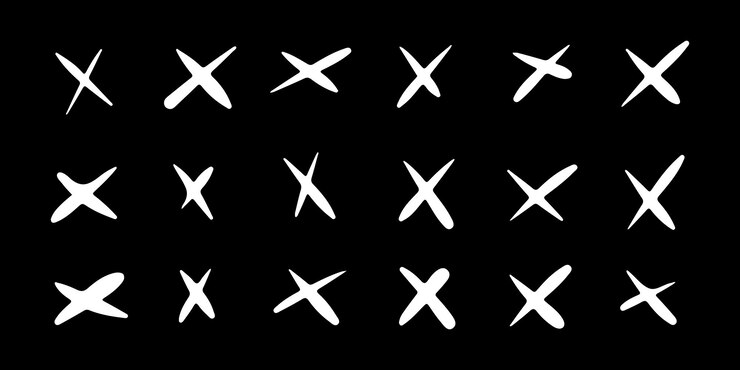 Vector cruces de dibujos dibujados a mano diferentes sin signos de cruz símbolos de boceto abstracto en fondo negro