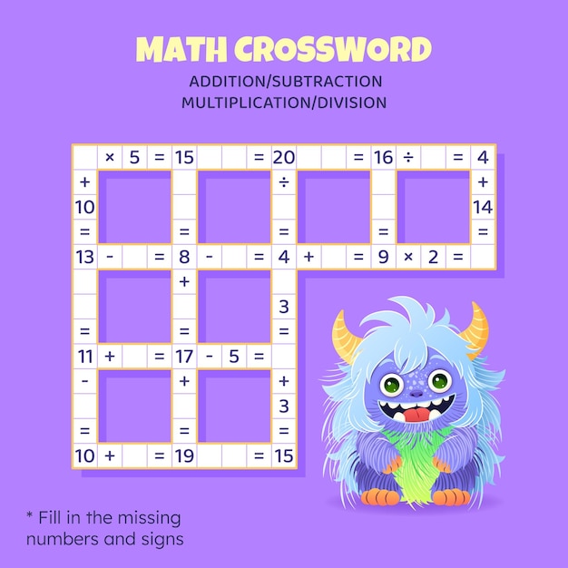 Cruces de matemáticas para niños Adición sustracción multiplicación y división Contado