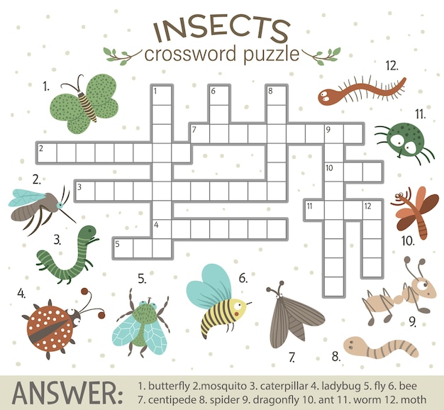 Crucigrama con insectos del bosque.