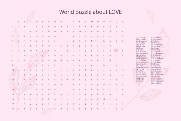 Crucigrama de rompecabezas mundial sobre prueba de juego love iq en inglés