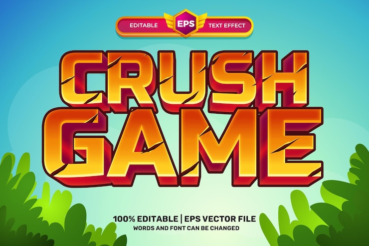 Vector crush game cartoon 3d texto editable estilo de efecto