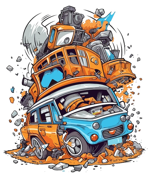 Crusher Caos monstruo de automóviles Ilustración de monstruos Ilustración del concepto de automóviles