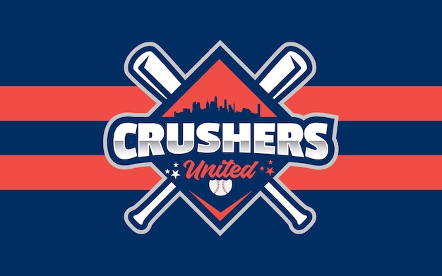 Crushers United logotipo del equipo de béisbol y identidad de la marca Emblema profesional moderno para una pelota de beisbol