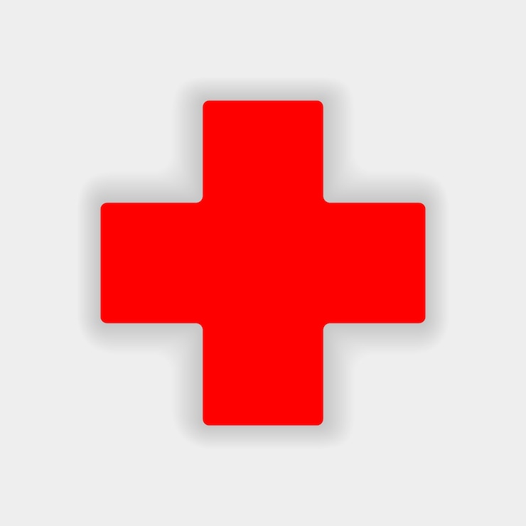 Vector cruz blanca en un círculo rojo icono de primeros auxilios ilustración vectorial