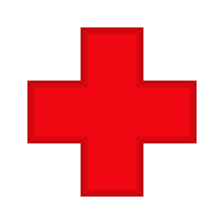 Vector cruz blanca en un círculo rojo que se usa para referirse a la medicina con una sombra