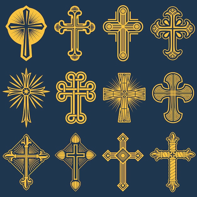 Cruz católica gótica iconos vectoriales