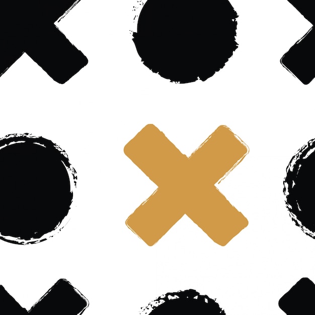 Cruz y círculo negro y oro minimalista vector de patrones sin fisuras