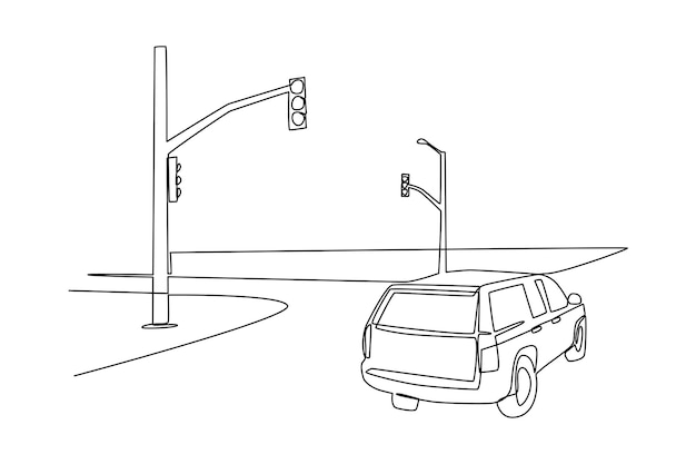 Cruz de coche esperando semáforo para cruzar Icono de semáforo vectorial concepto de tráfico minimalista tráfico diario para gran vía